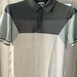 Reiss Men's Polo Shirt - Dark Gray, Light Gray,‎ and White large knit
